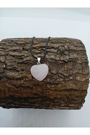 Pembe Kuvars Taşı Kolye Kalp Şeklinde Doğaltaş Koly