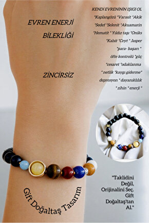 Gerçek Doğal Taş Gezegenler Güneş Sistemi  Güneş Sensin  Gold Yıldız Evren Galaksi Bileklik Streç