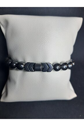 Metalik Füme Doğal Taş Hematit Taşı Bileklik Unisex Şık Tasarım