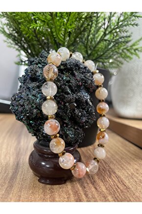 GNG SİLVER Bereket Zenginlik TAŞI SİTRİN & HEMATİT DOĞAL TAŞ GOLD KADIN LASTİKLİ BİLEKLİK