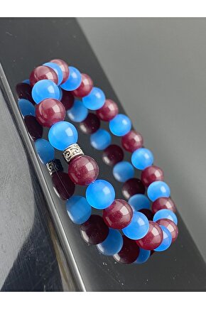 Trabzonlu Taraftarlara Özel (Mavi Kedigözü ve Akik) Şifalı Doğaltaş Bileklik