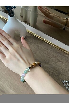 Dönüşümlü Sitrin, Kaplan Gözü, Hematit Doğal Taş Bileklik 8 Mm