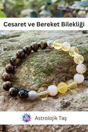 Doğal Taş Cesaret Ve Bereket Bilekliği, Kaplan Gözü Ve Sitrin Taşı