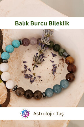 Balık Burcu Bilekliği -Jasper, Akuamarin, Yeşim Taşı, Firuze Taşı, Ametits, Ay Taşı, Kuvars