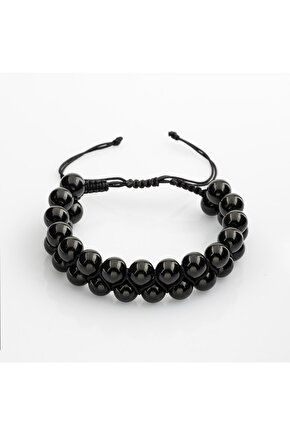 Siyah Turmalin 8mm Çift Sıra Makrome Doğal Taş Bileklik