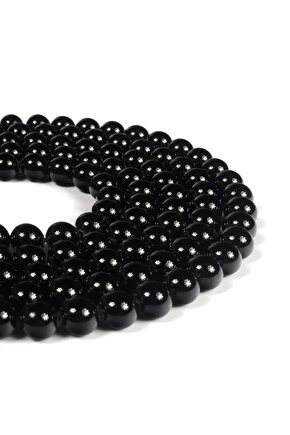 Turmalin Doğal Taş Parlak Siyah Küre Kesim 8mm Dizi [AA]