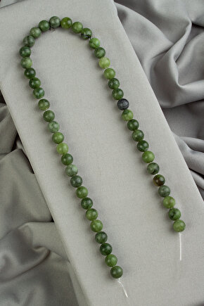 Yeşim Doğal Taş Parlak Koyu Yeşil Küre Kesim 8mm Dizi [AB]