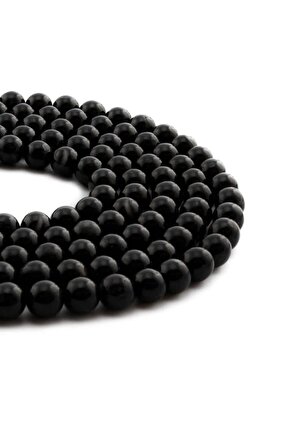 Turmalin Doğal Taş Parlak Siyah Küre Kesim 8mm Dizi [AB+]