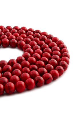 Mercan Sıkma Doğal Taş Parlak Kırmızı Küre Kesim 8mm Dizi [B+]