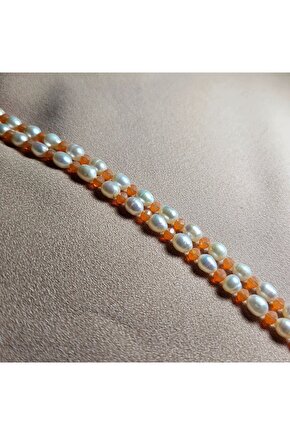 İnci Doğal Taş Halhal -somon - 1 Adet ( El Yapımı Tasarım Ürünler )