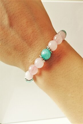 Sertifikalı Pembe Kuvars ,mavi Akik Doğal Taş Kadın Bileklik