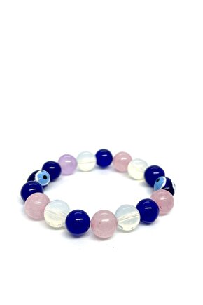 Doğaltaş Bebek Bilekliği(aytaşı Gül Kuvars Mavi Akik Bileklik)