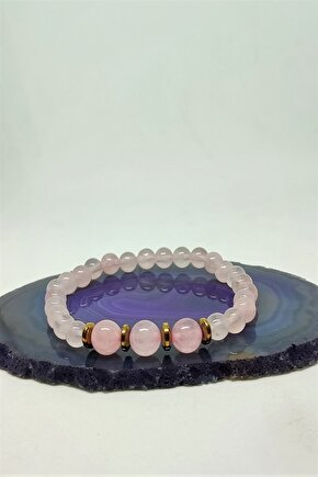 Sertifikalı Pembe Kuvars Doğaltaş Bileklik