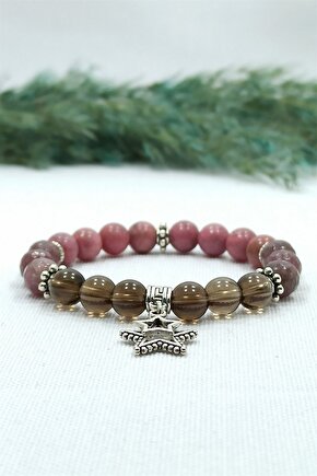 Dumanlı Kuvars Lepidolit Rodonit Doğal Taş Kadın Bileklik Prof