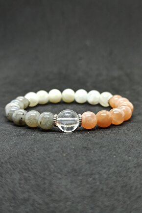 Kristal Kuvars Güneş Taşı Karma Doğal Taş Kadın Bileklik