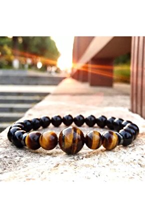 Kaplan Gözü akik Erkek Doğaltaş Bileklik