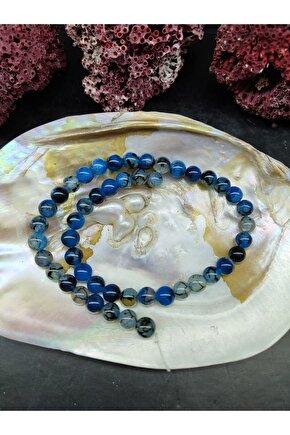 Mavi Yengeç Akik Doğal Taş Dizisi (8mm) (sertifikalı)