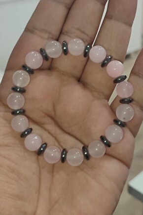 Pembe Kuvars Hematit Ara Taşlı 10 mm Natural Doğaltaş Bileklik