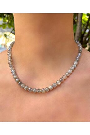 6 MM Küre Kesim Labradorit Doğal Taş Kolye