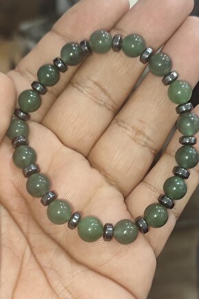 Yeşil Akik ve Hematit Taşı Natural Doğaltaş 8 mm Bileklik