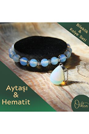 Aytaşı Bileklik & Çelik Kolye Doğal Taş Set Ürün (Kadın Sağlığı & Hormonal Denge)