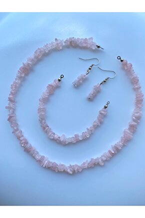Pembe Kuvars Kırıktaş Doğal Taş Set