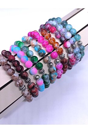 Unisex Porselen Kaplama Doğal Taş 10Lu Bileklik-Sevgili Arkadaş Aile Kombin Hediye Aksesuar