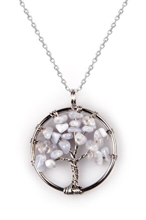 Tel Sarmalı Mavi Kalsedon Hayat Ağacı Doğal Taş Kolye