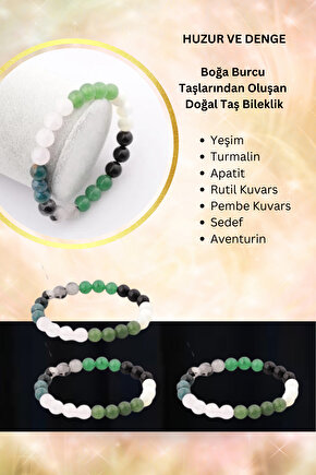 -HUZUR VE DENGE-Boğa Burcu Taşlarından Oluşan Doğal Taş Bileklik