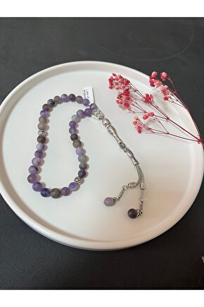 DOĞALTAŞ TESBİH (AMETİST) 8mm mat - aşk taşı