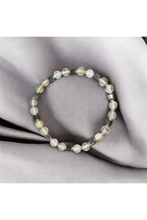 AuraStone Beyaz Akik Hematitli 6mm Doğaltaş Bileklik