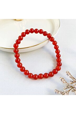 Doğal Taş Kırmızı Akik Bileklik 6MM