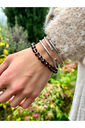 8 Mm Dumanlı Kuvars Taşı Erkek Kadın Doğal Taş Bileklik Aa Kalite