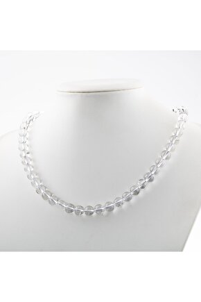 Kristal Kuvars 8 mm Dizi Doğal Taş Kolye