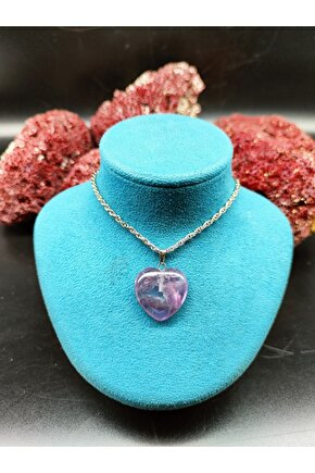 Ametist Doğal Taş Kalp Kolye Ucu (sertifikalı) (47 Cm Zincir Dahil)