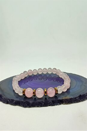 Sertifikalı Pembe Kuvars Doğaltaş Bileklik