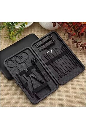 Siyah Paslanmaz Çelik 18in1 Profesyonel Manikür Tırnak Bakım Seti (5273)