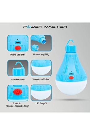 30w Micro Usb Girişli Askılı Şarjlı Ampul