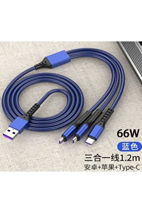 PM-26334 3 IN 1 Mavi 1.2 Metre Şarj Kablosu