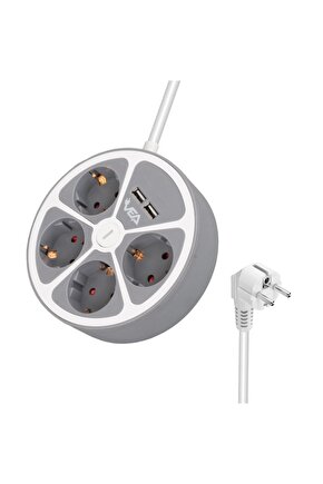 4LÜ 2 USBLİ ANAHTARLI 1.5 METRE GRUP PRİZ VE-G604YU (5047)