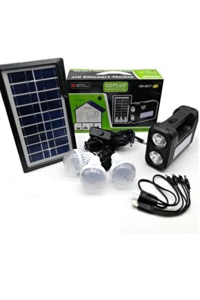 Gd-8017t Panelli Solar Lamba 3 Ampullü Set Akülü Solar Işıldak Fener