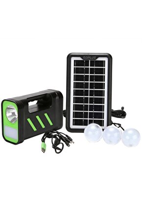 Gd-12 Panelli Solar Lamba 3 Ampullü Set Akülü Solar Işıldak Fener