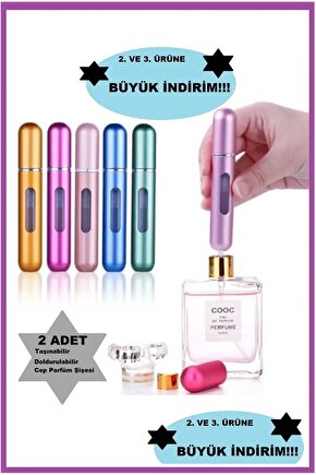 2adet Parfüm Şişesinden Dolabilir Yedek Cep Parfüm Şişesi, Seyahat Tipi Mini Sprey Şişe