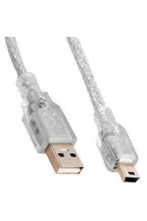 Usb 2.0 5 Metre Şeffaf Usb Am Mini 5 Pin Kablo