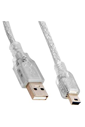 Şeffaf 5m USB AM – Mini 5 Pin 2.0 Bağlantı ve Aktarım Kablosu