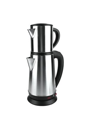 1800W Çelik Hazneli Çaycı – 1.8L Su Isıtıcı + 0.8L Demlik, Süzgeçli Elektrikli Kettle