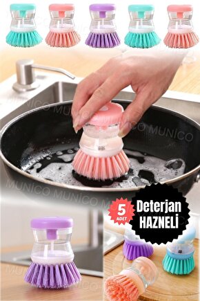 5 Adet Mutfak İçin Hazneli Bulaşık Fırçası Kullanışlı Sıvı Deterjanlı Bulaşık Fırçası Pratik