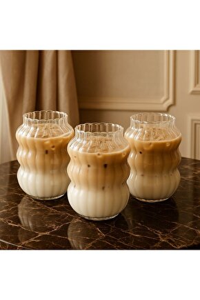 Dalgalı Desenli Şeffaf Cam Bardak 3’lü Set – Soğuk ve Sıcak İçecek Bardağı