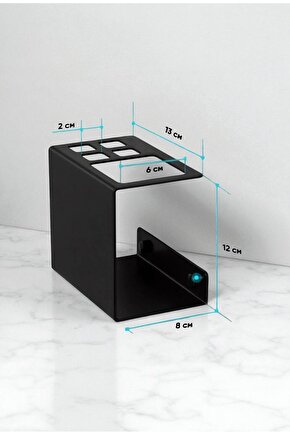Metal Çok Bölmeli Diş Fırçalık ve Tıraş Makinesi Standı - Siyah