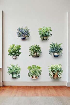 Saksılı Çiçek Tasarımlı 8li StickeR 30X30 cm